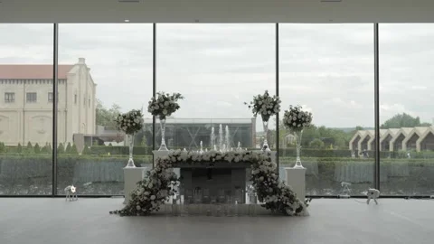 Wedding Table Decorated with Flowers and Candles Video stock 300488458