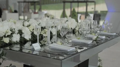 Wedding Table Decorated with Flowers and Candles 스톡 동영상 300488495