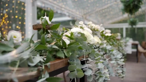 Wedding table decorated with flowers Stock Footage 239735243