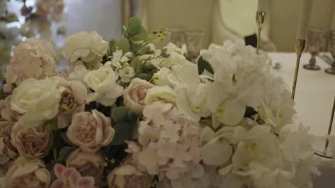 Wedding Table Decorated with Flowers Stock Footage 300476377