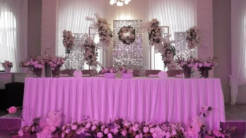 Wedding Table Decorated with Flowers Stock Footage 300491923