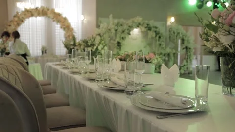 Wedding Table Decorated with Flowers Stock Footage 300492142
