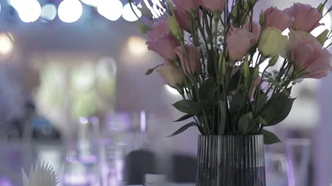 Wedding Table Decorated with Flowers Stock Footage 300492689
