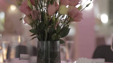 Wedding Table Decorated with Flowers Stock Footage 300492708