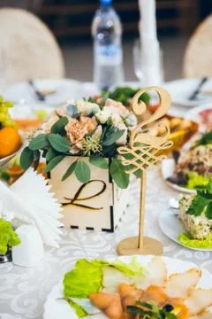 Wedding table decorated with flowers 库存照片
