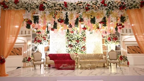 Wedding table decoration, Wedding set up, dinner table reception,Birthday Stock Footage 345274307