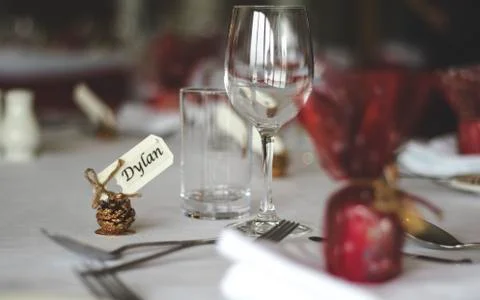 Wedding table decorations and name tag Foto stock