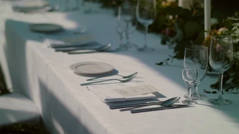Wedding table with decorations Stock Footage 90696625