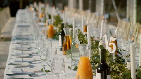 Wedding table with decorations Stock Footage