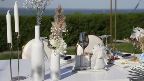 Wedding table with decorations Stock Footage 156603844