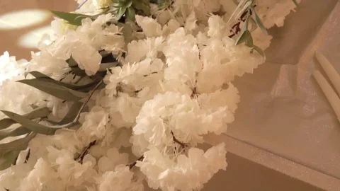 Wedding table with flowers decor and champagne Stock Footage 122999851