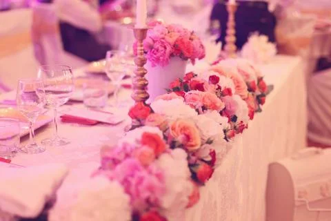 Wedding table with flowers Stock Photos