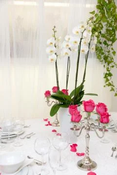 Wedding table with flowers Stock Photos