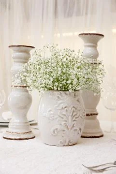 Wedding table with flowers Stock Photos