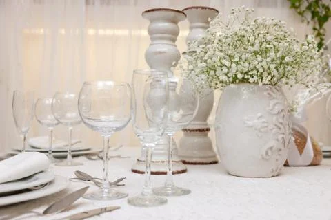 Wedding table with flowers Stock Photos