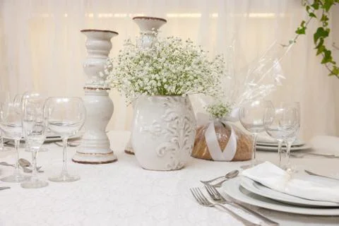 Wedding table with flowers Stock Photos