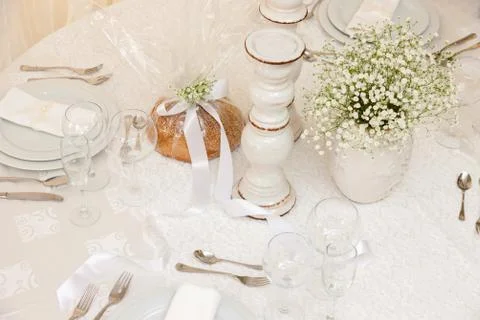 Wedding table with flowers Stock Photos