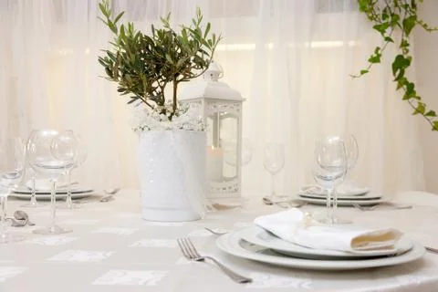 Wedding table with flowers Stock Photos