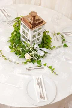 Wedding table with flowers Stock Photos