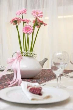 Wedding table with flowers Stock Photos