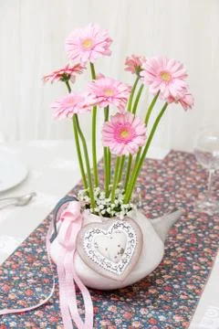 Wedding table with flowers Stock Photos