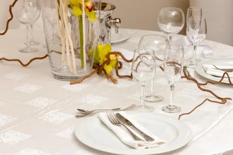 Wedding table with flowers Stock Photos
