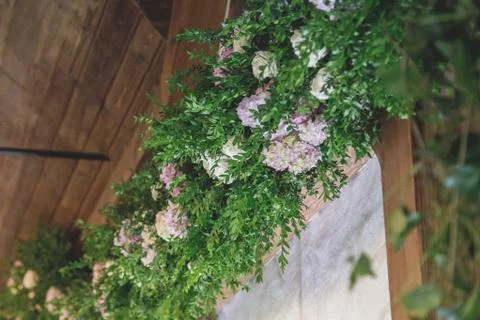 Wedding table for guests before ceremony Stock Photos