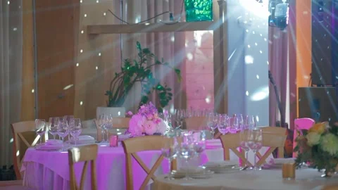 The wedding table with pink disco ball light Stock Footage 146243341