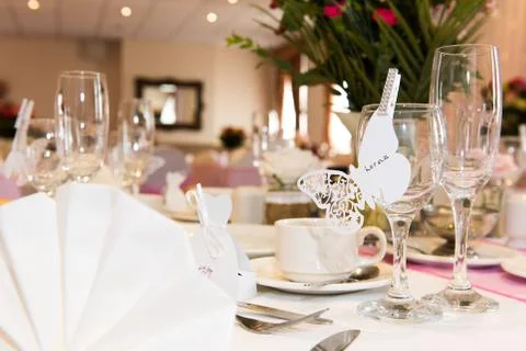 Wedding table ready for the Wedding breakfast Stock Photos