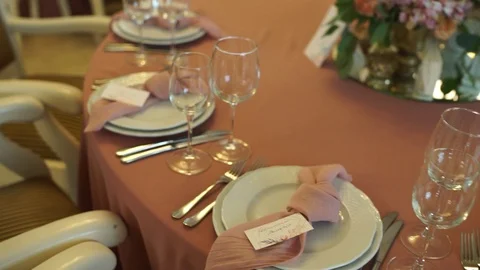 Wedding table in a restaurant Stock Footage 125333775
