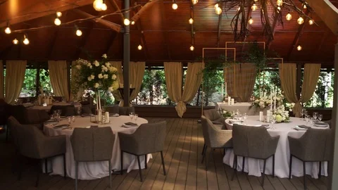 Wedding table in a restaurant Stock Footage 125334207