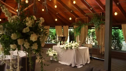 Wedding table in a restaurant Stock Footage 125334230