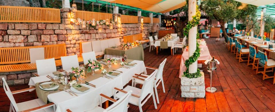 Wedding table in a rustic style with olives 스톡 사진