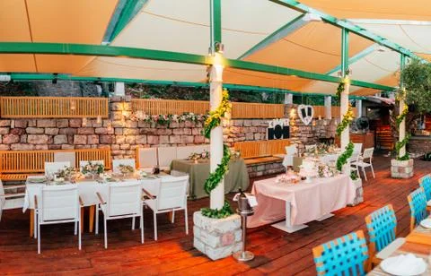 Wedding table in a rustic style with olives 스톡 사진