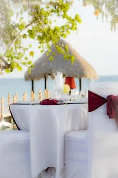 Wedding table by the sea Foto stock