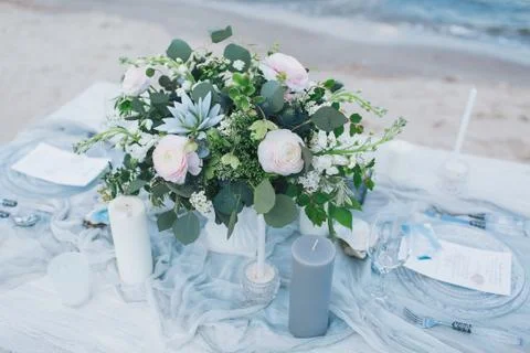 Wedding table at the seashore 写真素材