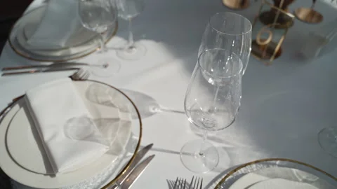 Wedding table serving with white utensils Stock Footage 150119574