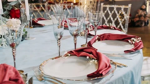 Wedding table set for fine dining Stock Footage 233885164
