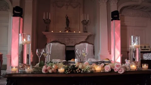 Wedding table setting bride and groom Stock Footage 91936444