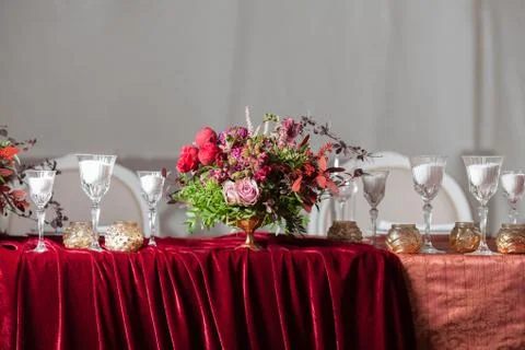 Wedding table setting decorated Stock Photos