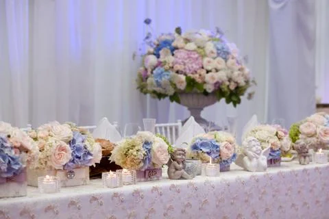 Wedding table setting decorated Stock Photos