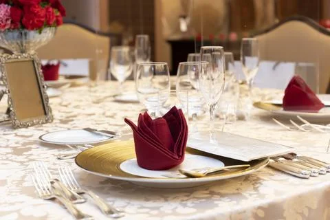 Wedding table setting Luxury hotel version Stock-Fotos