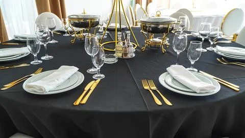 Wedding table setting in the restaurant Stock Photos