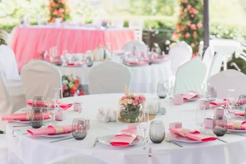 Wedding Table setting in the restaurant. Wed banquet. Foto stock