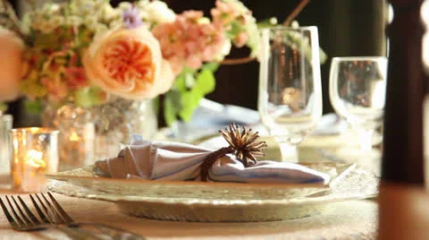 Wedding table setting tight shot Video stock 25592595