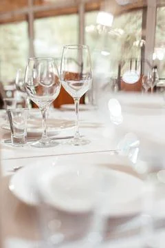 Wedding table setting on the white table Stock Photos