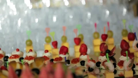 Wedding Table With Snacks And Glasses Stock Footage 140228806