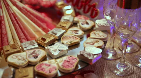Wedding table with treats Stock Footage 68906407