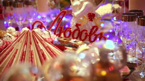 Wedding table with treats Stock Footage 68906421