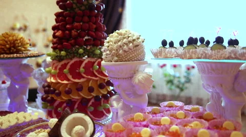 Wedding table with treats Stock Footage 68906439